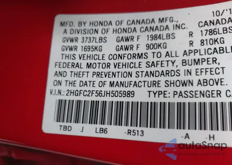 2018 Honda Civic Lx z USA, uszkodzony, nr VIN 2HGFC2F56JH505989